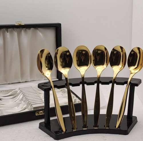 12 Pc Vintage Solingen Gold Plated Tea Spoon and Cake Fork set made in Germany-Boxed