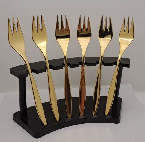 12 Pc Vintage Solingen Gold Plated Tea Spoon and Cake Fork set made in Germany-Boxed