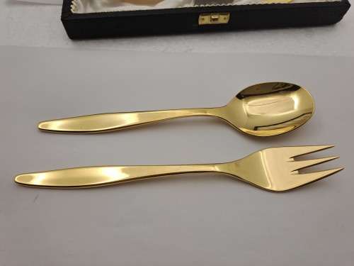 12 Pc Vintage Solingen Gold Plated Tea Spoon and Cake Fork set made in Germany-Boxed