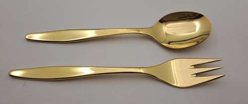12 Pc Vintage Solingen Gold Plated Tea Spoon and Cake Fork set made in Germany-Boxed