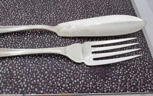 12 Pc Vintage Silver Plated  Fish Cutlery set -Boxed -(one fork different pattern)