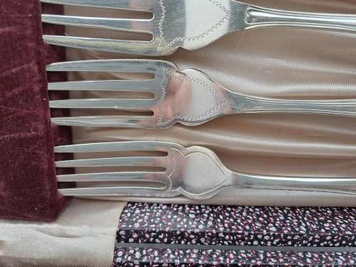 12 Pc Vintage Silver Plated  Fish Cutlery set -Boxed -(one fork different pattern)