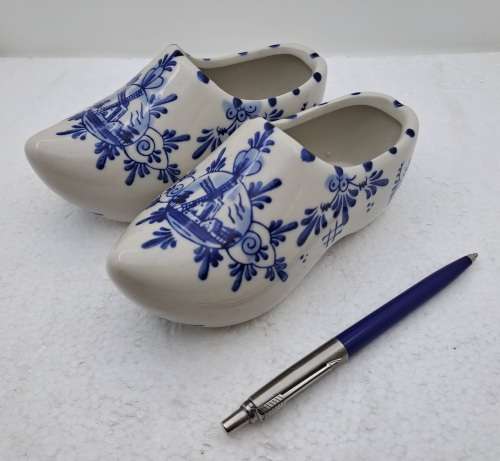 a Pair on Vintage Blue & White Shoes made in Amsterdam Holland 16cm x 6,5cm.
