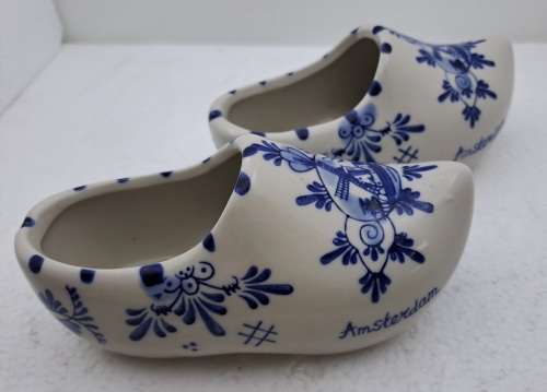 a Pair on Vintage Blue & White Shoes made in Amsterdam Holland 16cm x 6,5cm.