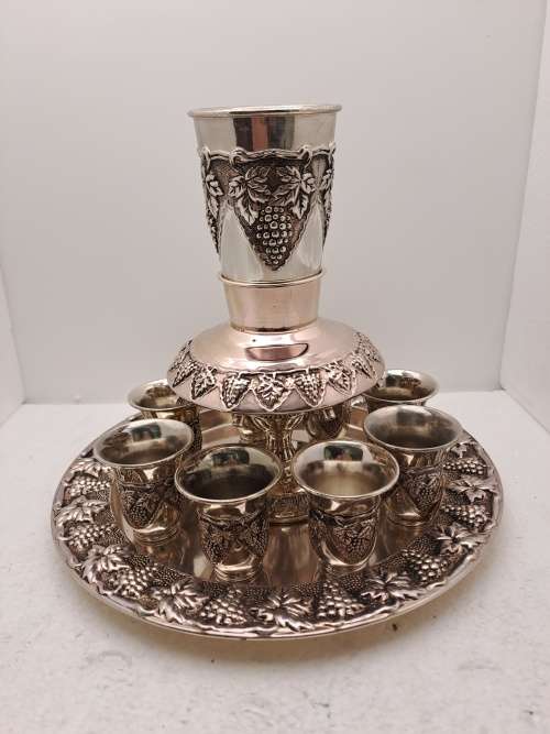 Silver Plated Kiddush Wine Fountain with 8 Cups