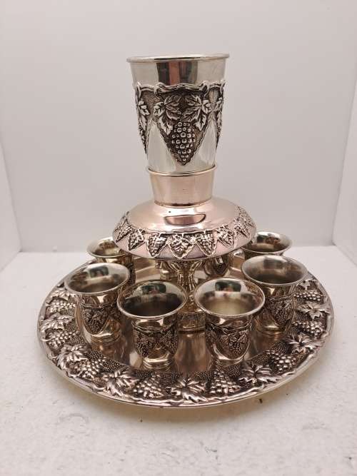 Silver Plated Kiddush Wine Fountain with 8 Cups