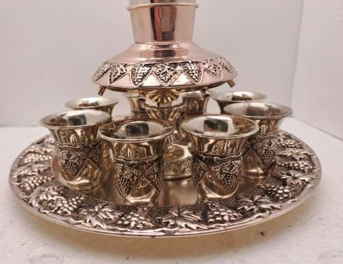 Silver Plated Kiddush Wine Fountain with 8 Cups