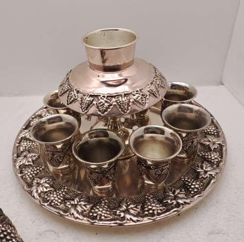 Silver Plated Kiddush Wine Fountain with 8 Cups