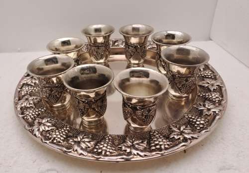 Silver Plated Kiddush Wine Fountain with 8 Cups