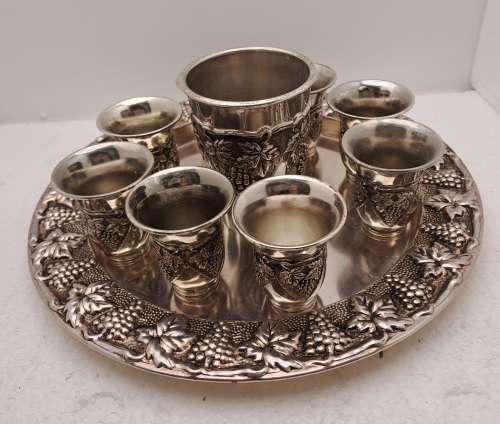 Silver Plated Kiddush Wine Fountain with 8 Cups