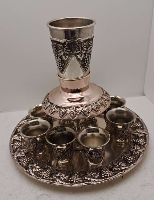 Silver Plated Kiddush Wine Fountain with 8 Cups