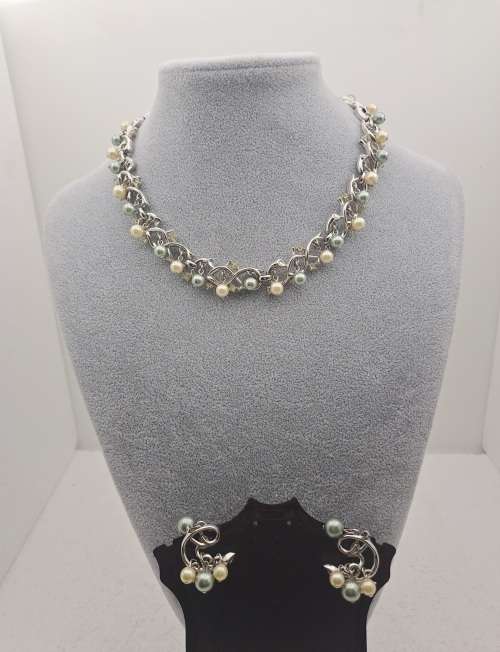 Vintage Trifari  Pearl Necklace with Matching Earrings -Made in Italy