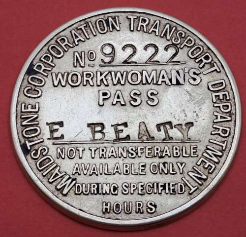 Antique Maidstone Corporation Transport Department WORKWOMAN`S PASS no 9222 E.Beaty