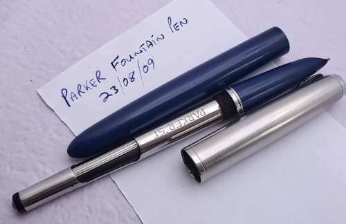 Vintage Blue Parker Fountain Pen with Squeeze Converter -INK TESTED