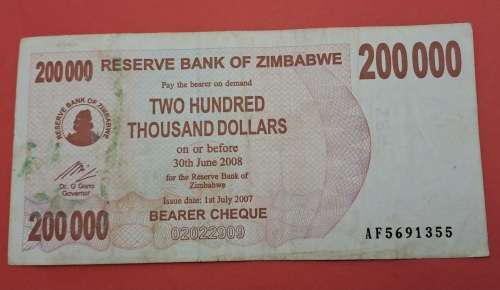 2007 -   Zimbabwe 200 000 Dollars Bearer Cheque