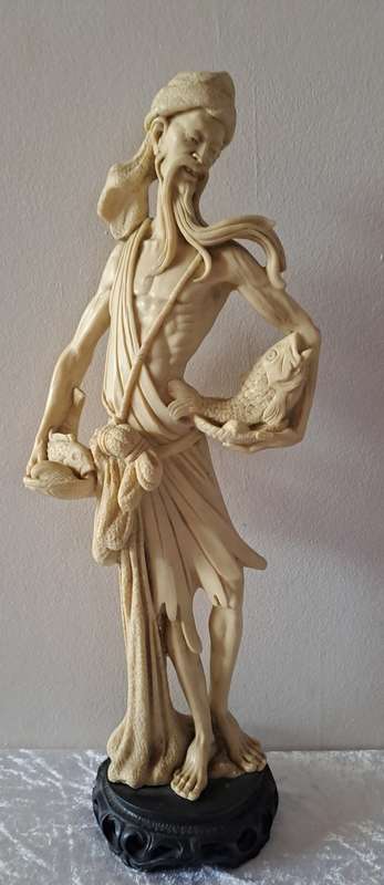 Large Vintage Asian Villager fisherman figurine - Resin
