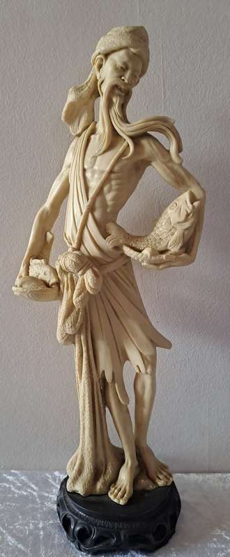 Large Vintage Asian Villager fisherman figurine - Resin
