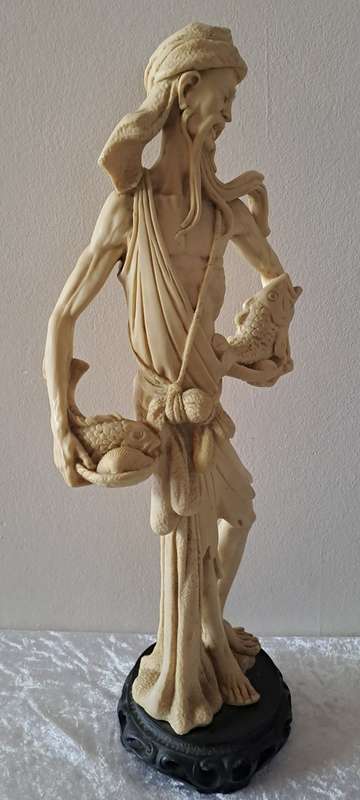 Large Vintage Asian Villager fisherman figurine - Resin