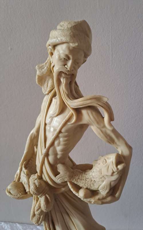 Large Vintage Asian Villager fisherman figurine - Resin