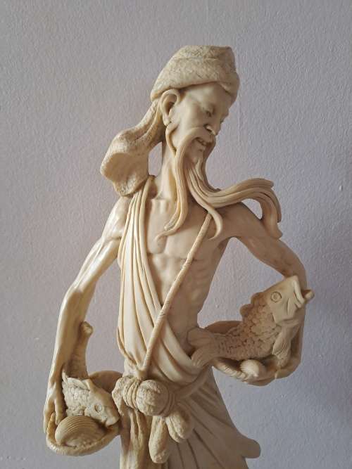 Large Vintage Asian Villager fisherman figurine - Resin