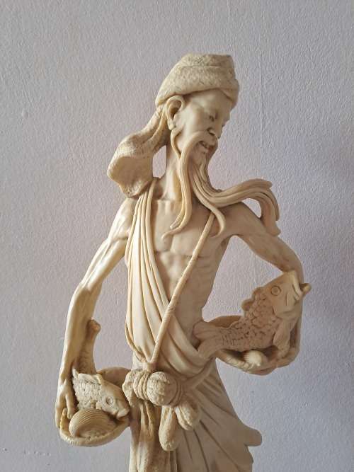 Large Vintage Asian Villager fisherman figurine - Resin