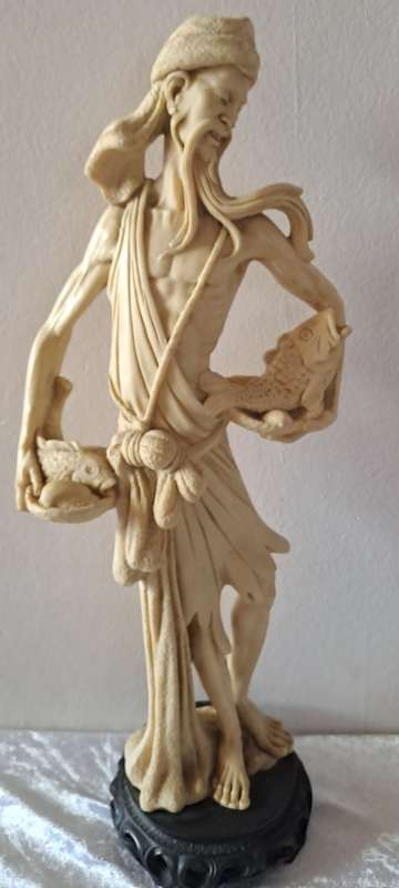Large Vintage Asian Villager fisherman figurine - Resin
