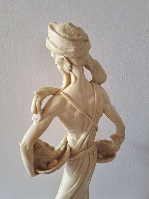 Large Vintage Asian Villager fisherman figurine - Resin