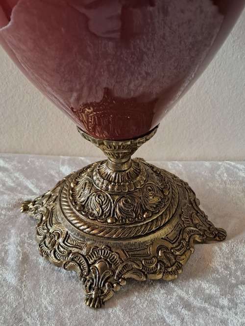 Beautiful Large Antique Brass and Glass Mantle Ewer -41cm Tall