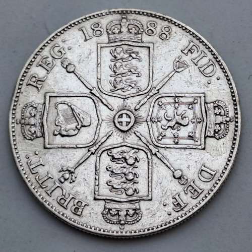 1888 United Kingdom Sterling Silver 2 Florins - Victoria 2nd portrait, `Double Florin`