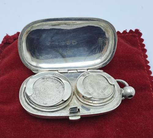 Antique 1924 Hallmarked Sterling Silver Coin Holder with 2 Silver 3d and 6d  Coins Berlingham