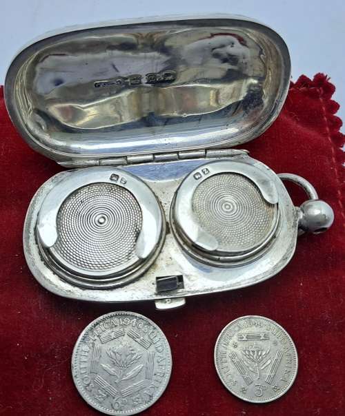 Antique 1924 Hallmarked Sterling Silver Coin Holder with 2 Silver 3d and 6d  Coins Berlingham