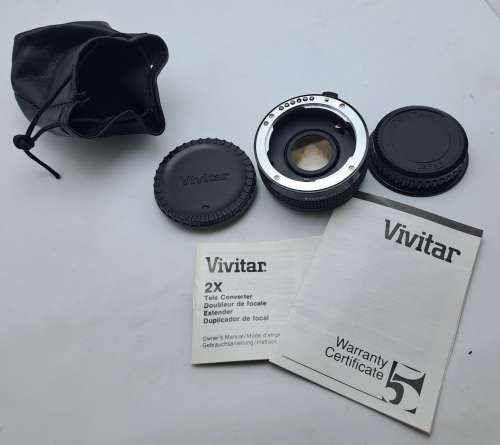 Vivitar MC  2X Tele Converter PK-A/R-PK in Pouch with documentation and  Caps -Pentax Mount