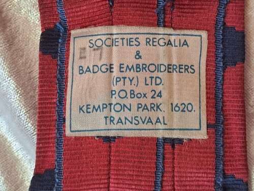 Vintage Masonic Royal Arch Sash -Companion-By Transvaal Badge Embroiderers