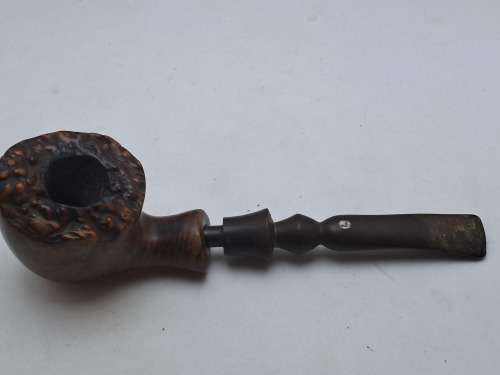 5 Used Vintage smoking Pipes with wooden stand-1 Antique Petersons System Pipe with sterling silver