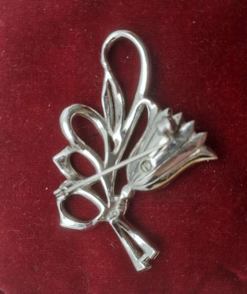 Large Vintage White Metal Marcasite Brooch  58mm x 40mm