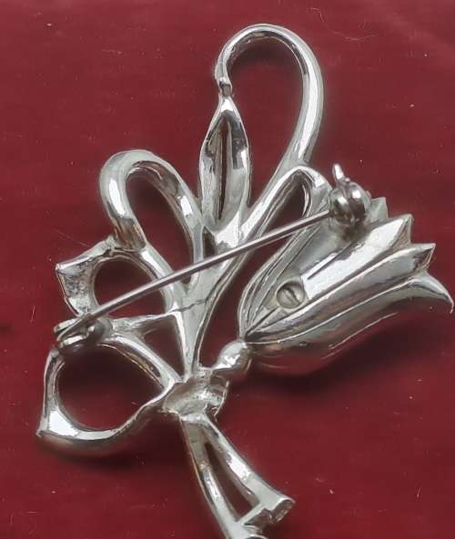 Large Vintage White Metal Marcasite Brooch  58mm x 40mm