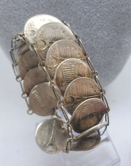 Vintage Paris La Tour Eiffel Coin Souvenir Bracelet with Landmarks 23cm