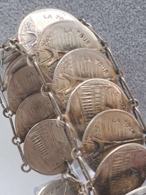 Vintage Paris La Tour Eiffel Coin Souvenir Bracelet with Landmarks 23cm
