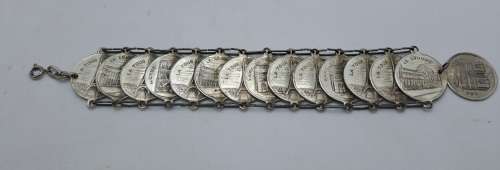 Vintage Paris La Tour Eiffel Coin Souvenir Bracelet with Landmarks 23cm