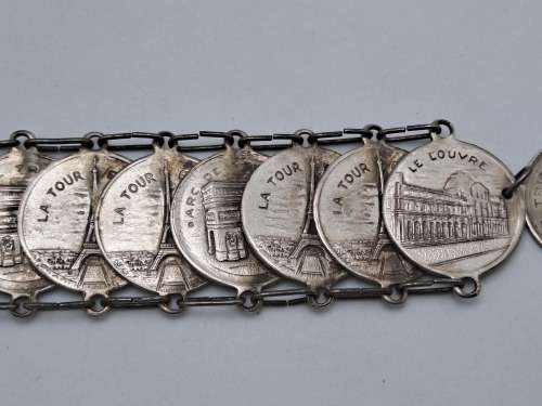 Vintage Paris La Tour Eiffel Coin Souvenir Bracelet with Landmarks 23cm