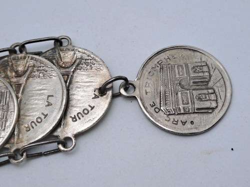 Vintage Paris La Tour Eiffel Coin Souvenir Bracelet with Landmarks 23cm