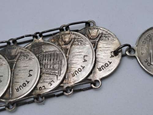 Vintage Paris La Tour Eiffel Coin Souvenir Bracelet with Landmarks 23cm