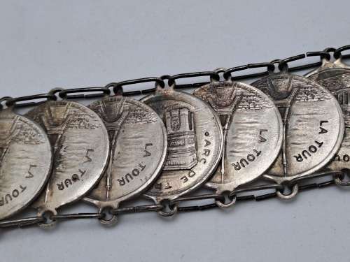 Vintage Paris La Tour Eiffel Coin Souvenir Bracelet with Landmarks 23cm
