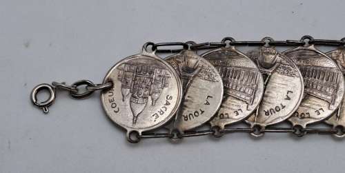 Vintage Paris La Tour Eiffel Coin Souvenir Bracelet with Landmarks 23cm