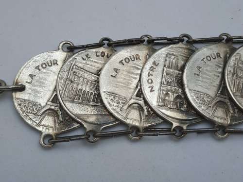 Vintage Paris La Tour Eiffel Coin Souvenir Bracelet with Landmarks 23cm