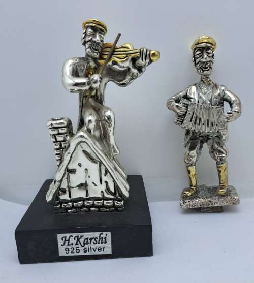 Vintage H.Karshi 925 Sterling Silver  Fiddler on the Roof and Accordion Player(No Stand) -Jerusalem