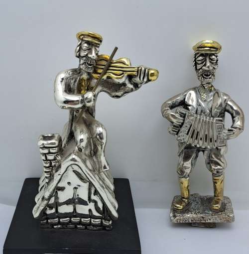 Vintage H.Karshi 925 Sterling Silver  Fiddler on the Roof and Accordion Player(No Stand) -Jerusalem