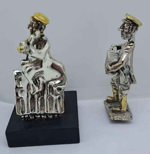 Vintage H.Karshi 925 Sterling Silver  Fiddler on the Roof and Accordion Player(No Stand) -Jerusalem