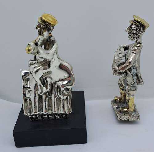 Vintage H.Karshi 925 Sterling Silver  Fiddler on the Roof and Accordion Player(No Stand) -Jerusalem
