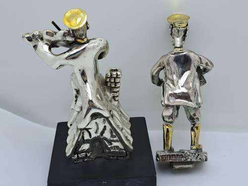 Vintage H.Karshi 925 Sterling Silver  Fiddler on the Roof and Accordion Player(No Stand) -Jerusalem